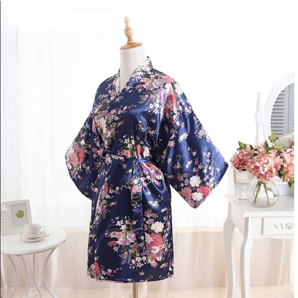 NWT Women's Silky Robe Dark Blue - Picture 1 of 3